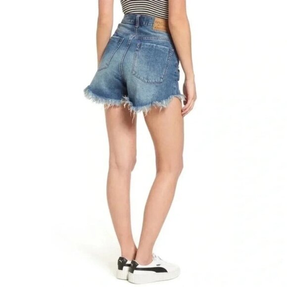 REVOLVE One Teaspoon High Waist Bonita Jean Shorts Blue Fringe Distressed Denim - Picture 15 of 15